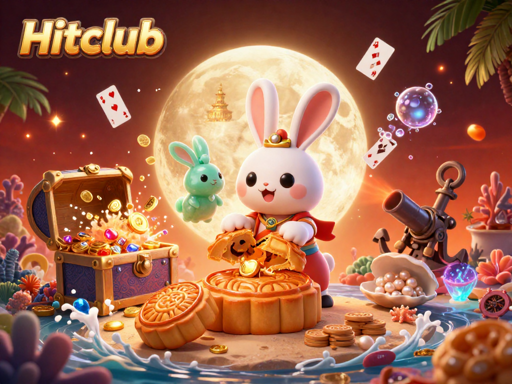 Engage with Hitclub's exciting moon rabbit theme in this vibrant casino illustration.