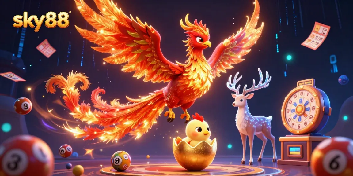 Play exciting lottery games with sky88, featuring vibrant numbers and prize wheels for thrilling wins.
