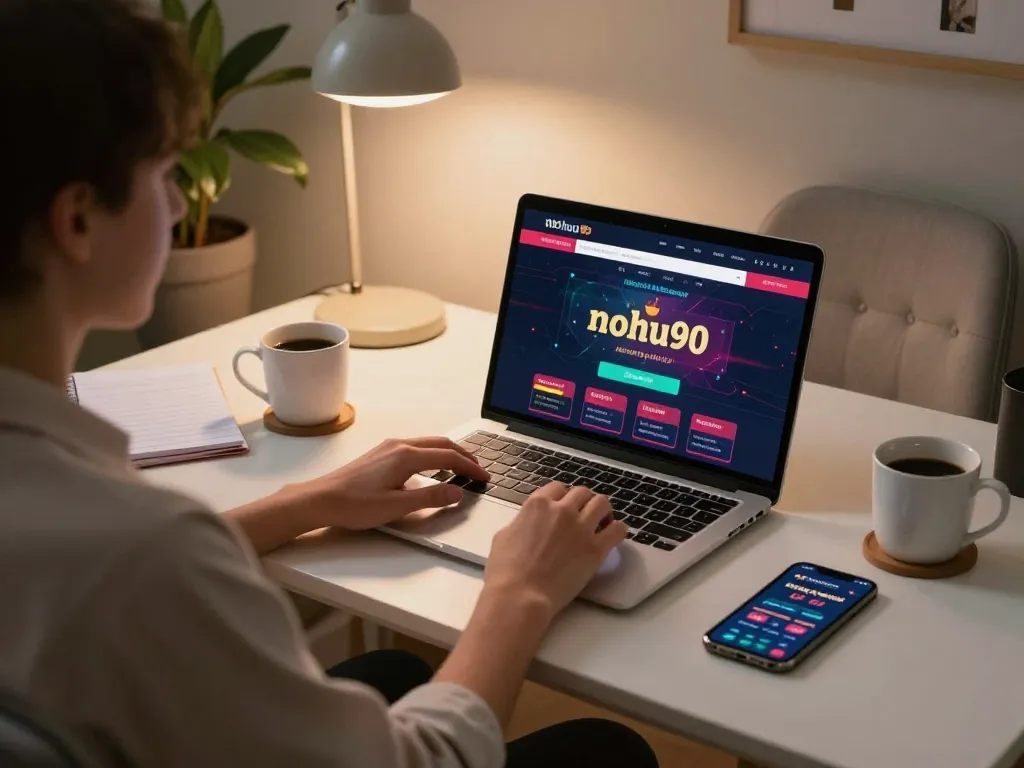 Engaging in strategic gameplay on nohu90 online casino with cozy home setup.