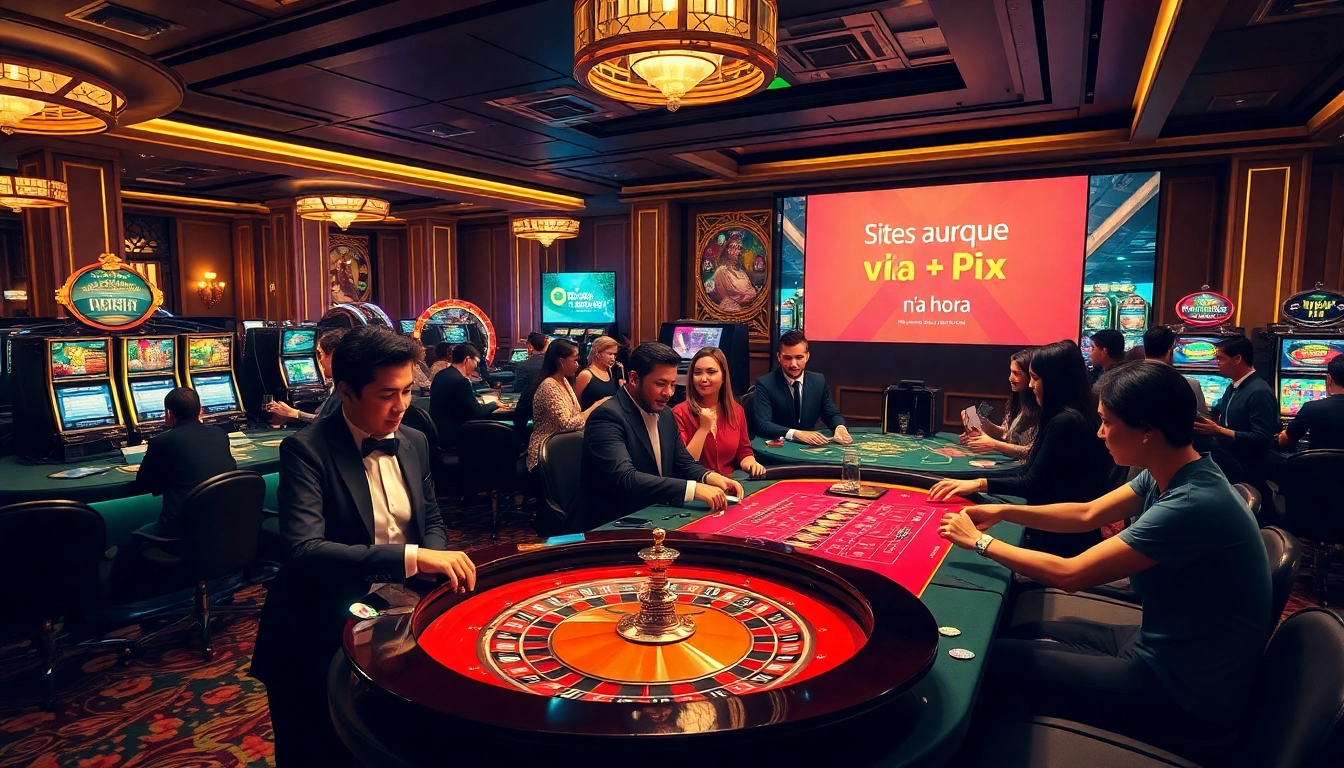 Cenário de jogo mostrando atividades de cassino e sites que pagam via Pix na hora para pagamentos instantâneos