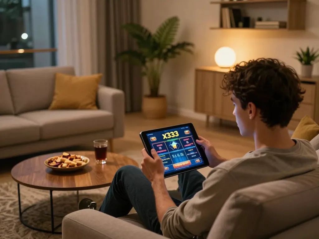 x333 mobile gaming experience with user engaged in online casino on tablet.