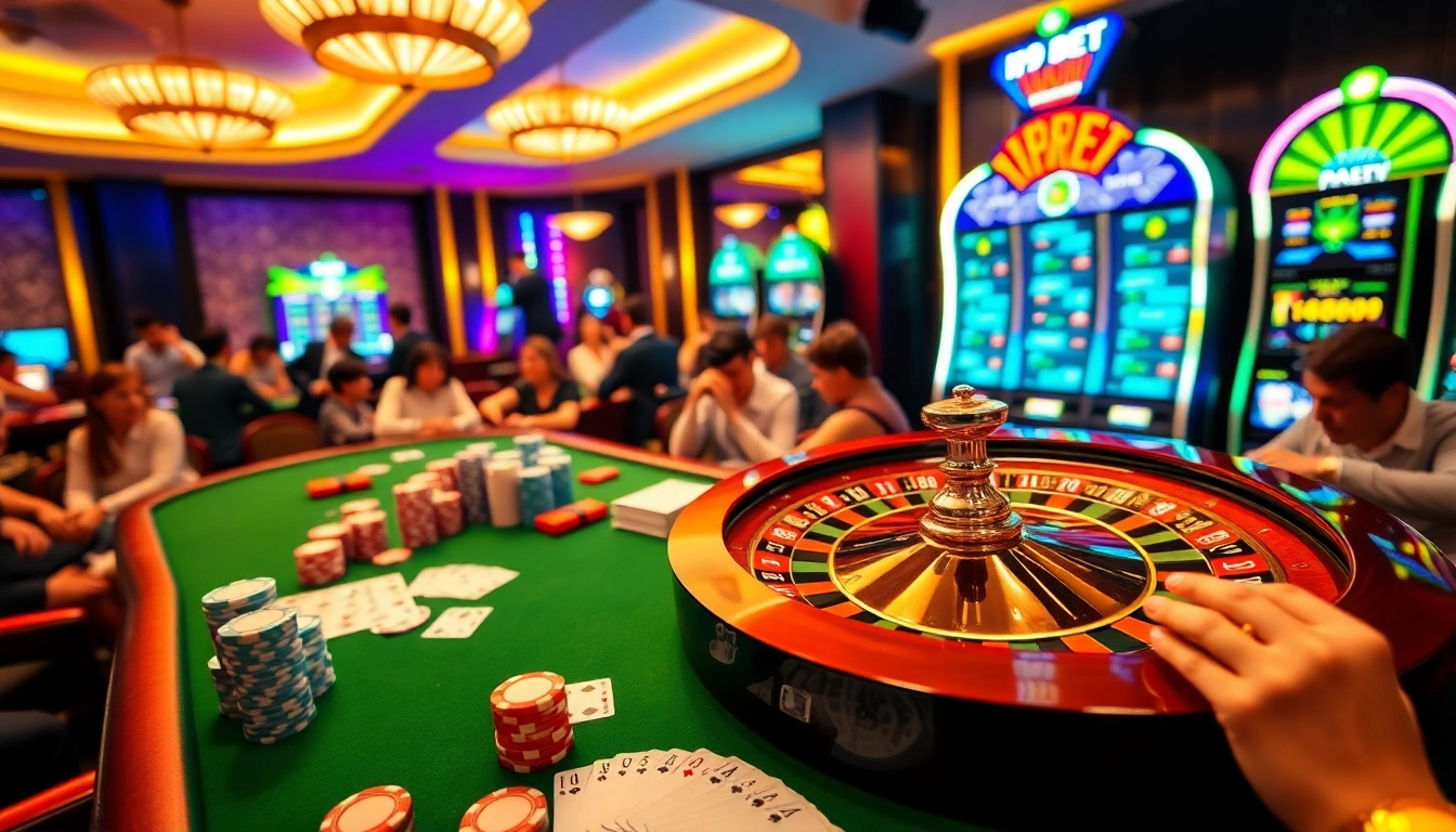 I9BET offers an exciting casino experience with a vibrant roulette wheel and poker chips.
