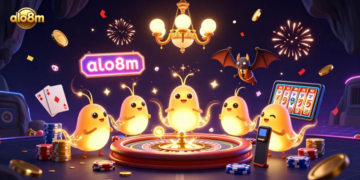 Experience the vibrant energy at alo8m casino with glowworms lighting a colorful gaming scene.