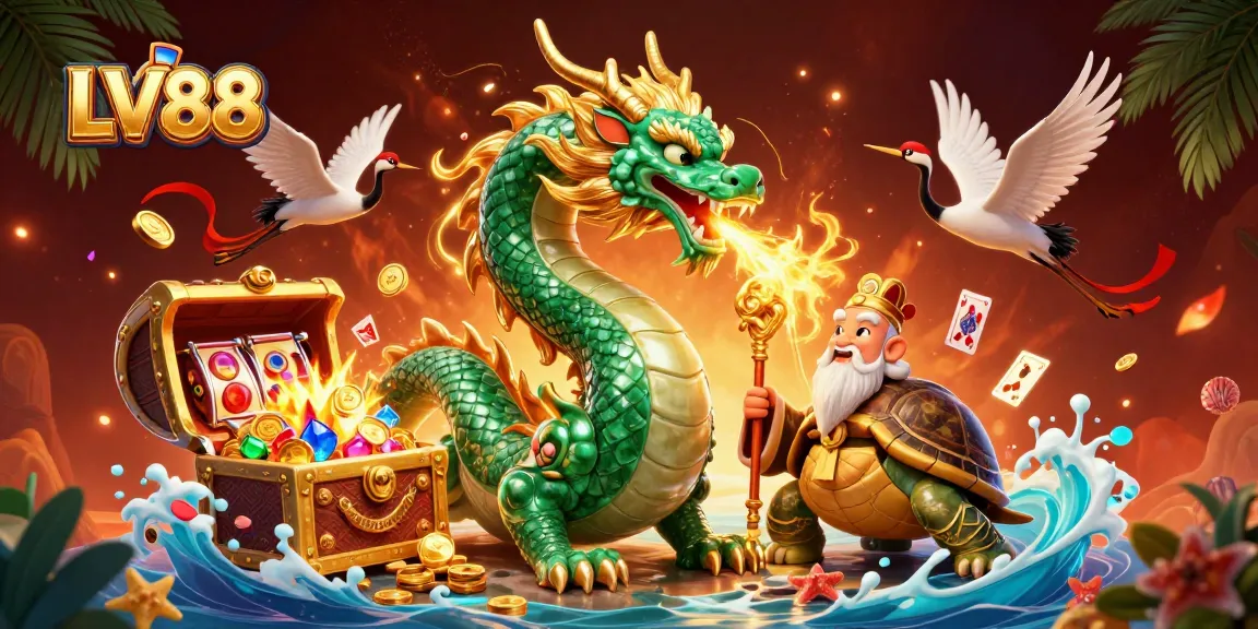 Experience thrilling gaming action at LV88 with vibrant slot reels and dynamic casino elements.