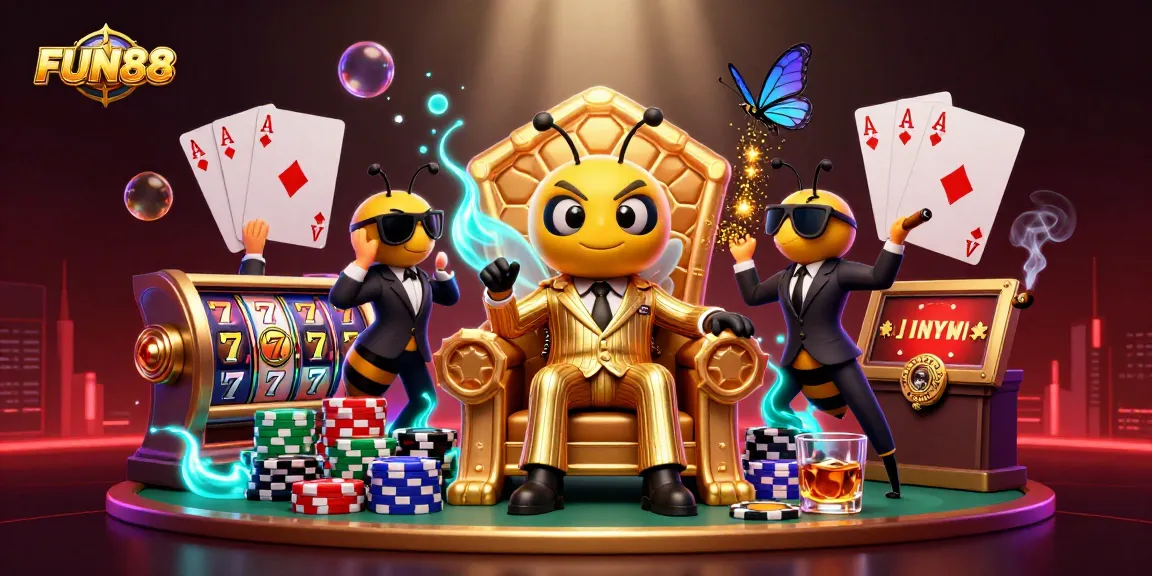 Experience FUN88's dynamic casino scene featuring playful characters and exciting gambling elements.
