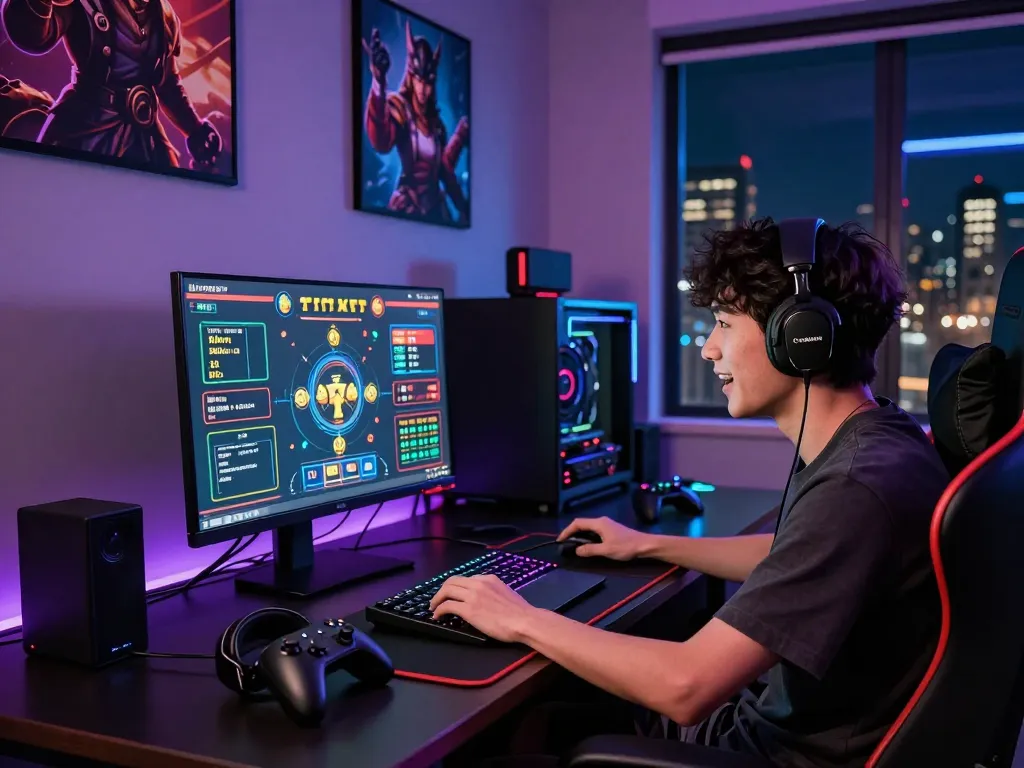 Exciting gaming setup showcasing a player engaged in Tài Xỉu MD5 with vibrant LED lights and game statistics.