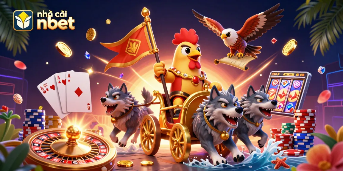 Experience thrilling action at nhà cái nbet with a dynamic 3D casino scene featuring characters and gaming elements.