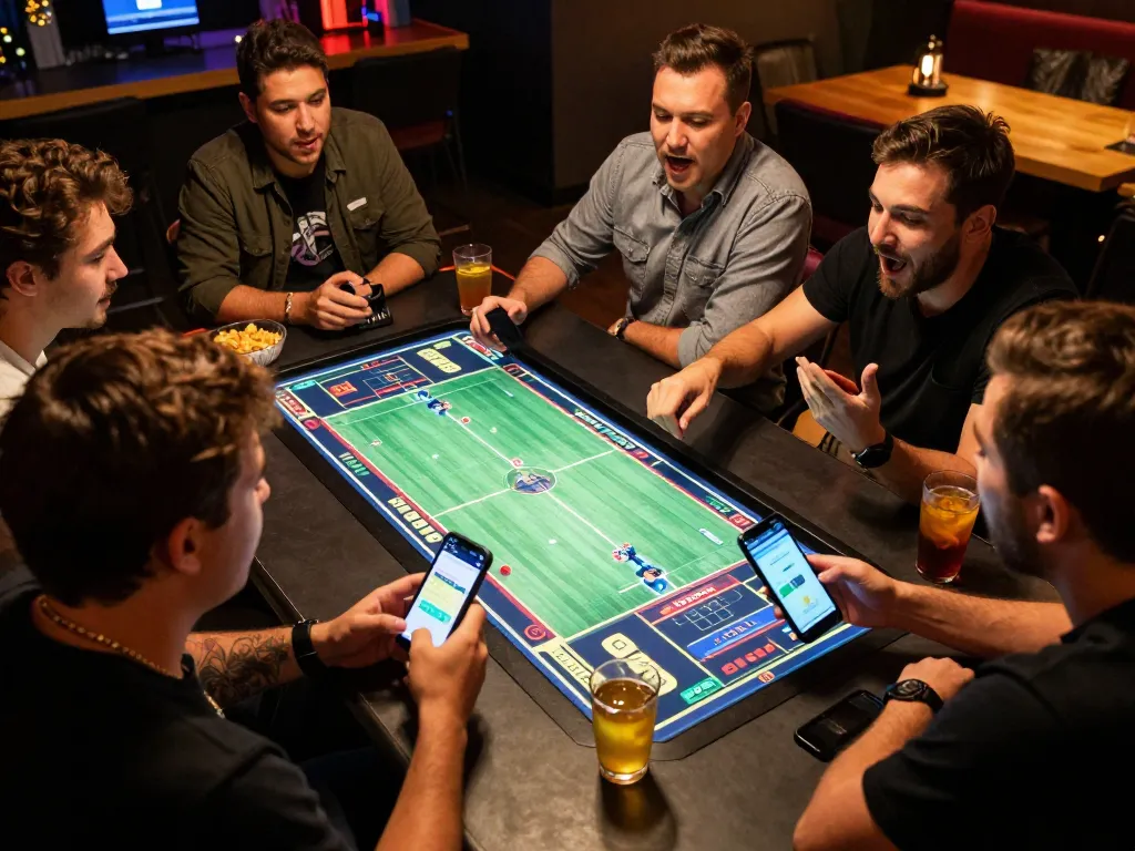 Friends analyzing odds on 45678 com while engaged in sports betting excitement