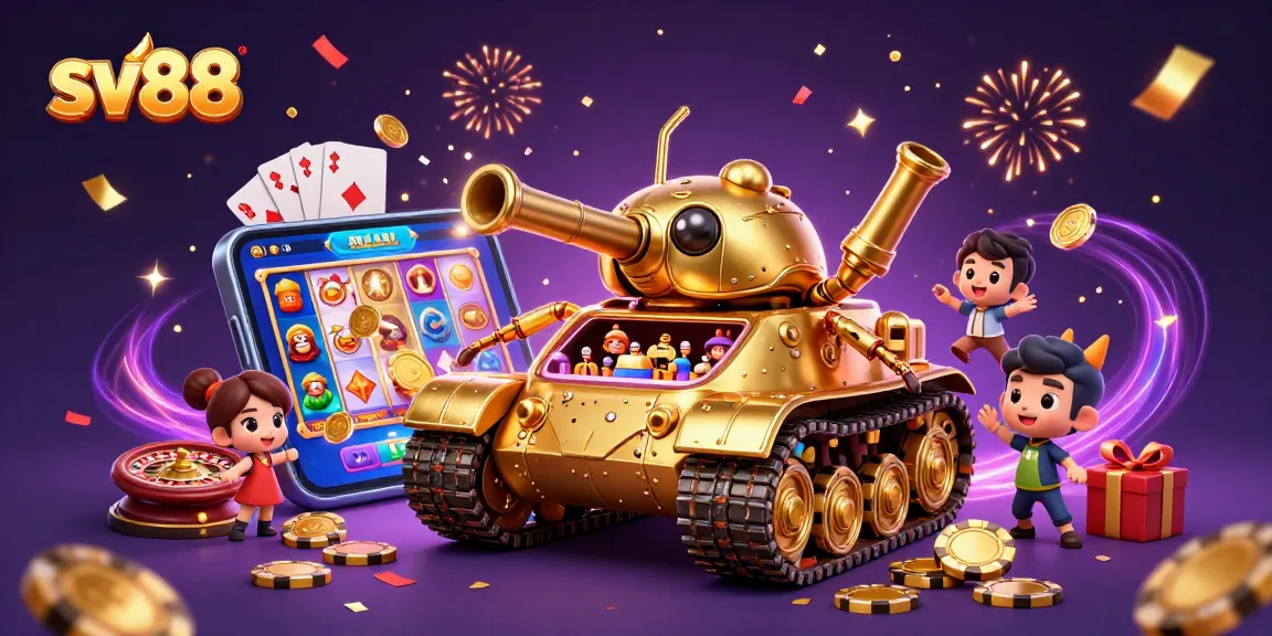 Spin into the excitement of sv88 with a vibrant 3D casino scene featuring slots and celebrations.