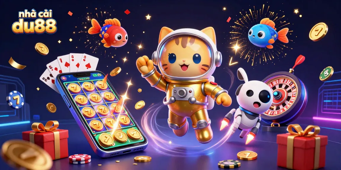 Engage with nhà cái du88 through an exciting 3D casino adventure featuring a golden astronaut cat and dynamic game elements.