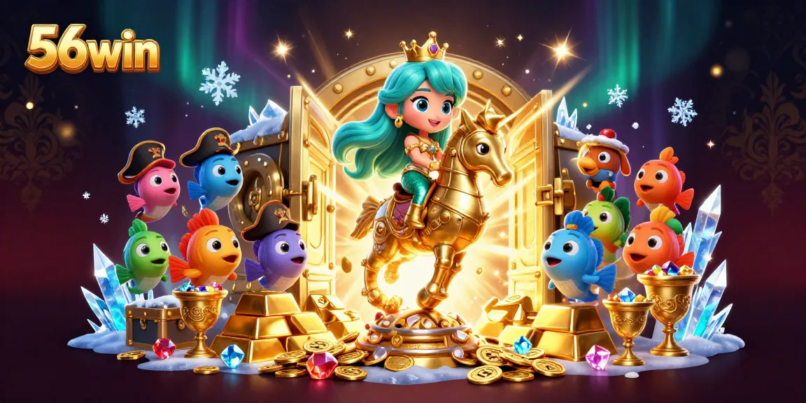 Bet on big wins with 56win, featuring a captivating underwater mermaid theme and dazzling casino treasures.
