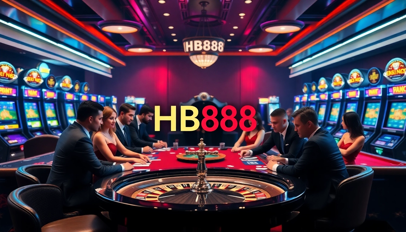Players enjoying high-stakes poker at HB888 Casino, featuring a thrilling atmosphere.