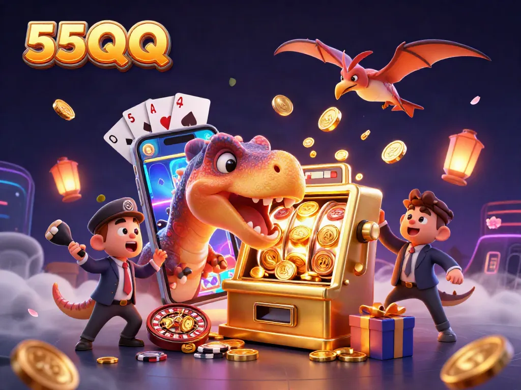 Experience the thrill of 55QQ with a pachycephalosaurus winning jackpots amidst dynamic casino action.