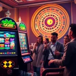 Players enjoying an exciting GG88 slot machine experience in a vibrant casino atmosphere.
