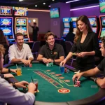 Exciting online gambling at OK365 with players at various gaming tables in a vibrant casino atmosphere.