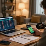 75W sports betting enthusiast using smartphone for online wagers in a cozy home setup