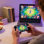 Players enjoying the AA888 casino app on their mobile devices, emphasizing exciting online gaming.