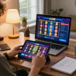 UU88 player betting on tablet, enjoying online gaming in a cozy home setup.