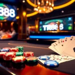 Engaging players at the TR88 online casino table, showcasing vibrant poker chips and cards.
