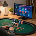 Online poker gameplay experience with 45678 gaming interface and vibrant poker chips on the table