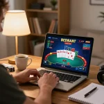 Player enjoying online poker at home with 58ff, engaging in strategic gameplay.