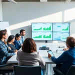 Visualizing demand planning software in a collaborative office with diverse professionals discussing strategy.