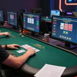 Engaging in an exciting poker game on oxbet with multiple screens and strategies visible.
