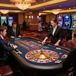 Players experience the thrill of roulette at 27G casino, engaging with the croupier in a vibrant atmosphere.