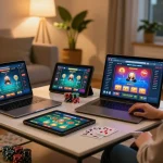 Engaging online gaming experience at home with F88BET on laptop, cozy atmosphere, and strategic betting setup