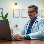 Engage with a doctor online without appointment through a friendly consultation in a home office setting.
