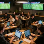 Socolive fans engaging in sports betting while watching live matches, showcasing excitement and strategic choices.