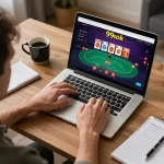 Player engaging in online casino game on 99ok platform from home.