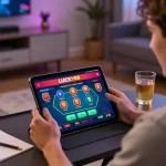 Player interacting with the LUCKY88 app for an engaging online casino experience, highlighting mobile gaming action.