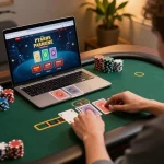 Engaging in online blackjack gameplay at FIVE88 with cards and chips stacked.