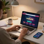 Engaging in strategic gameplay on nohu90 online casino with cozy home setup.