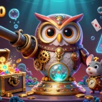 Nohu90 showcases an engaging casino illustration with vibrant 3D characters and dynamic gambling elements.