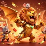 Win big at man88 with an exciting 3D casino-themed illustration featuring a chimera and slots.