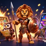 Experience the thrill of fabet with playful characters amidst a vibrant casino explosion.