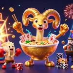 Experience the thrilling action at sunwin with vibrant casino elements and characters in a dynamic 3D illustration.