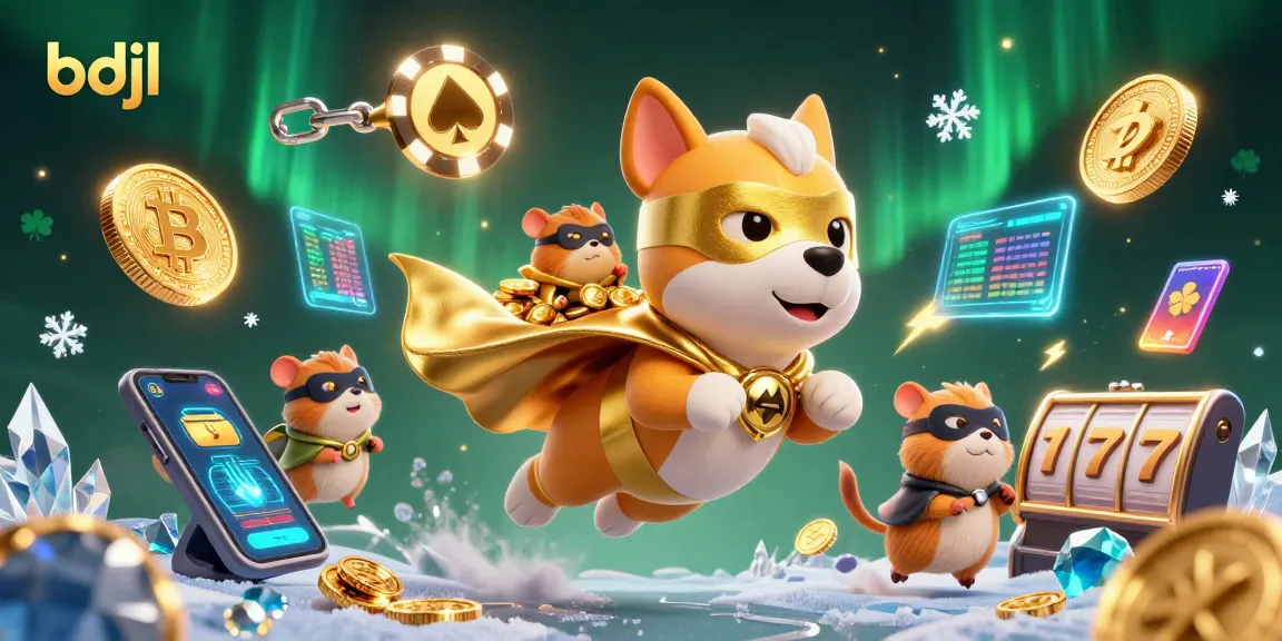 Engage in dynamic gaming with bdjl's superhero dog and crypto-themed elements.