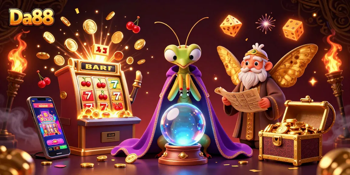 Experience the thrill of Da88 with vibrant slot machines and fortune tellers in a colorful casino setting.
