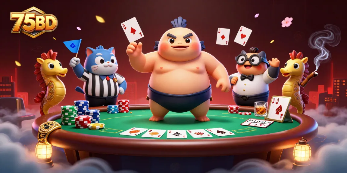 Experience thrilling poker action with the 75BD underwater casino scene featuring a blowfish and catfish referee.