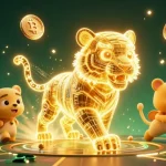 Experience the excitement of debet with a vibrant digital casino scene featuring a golden tiger and crypto elements.