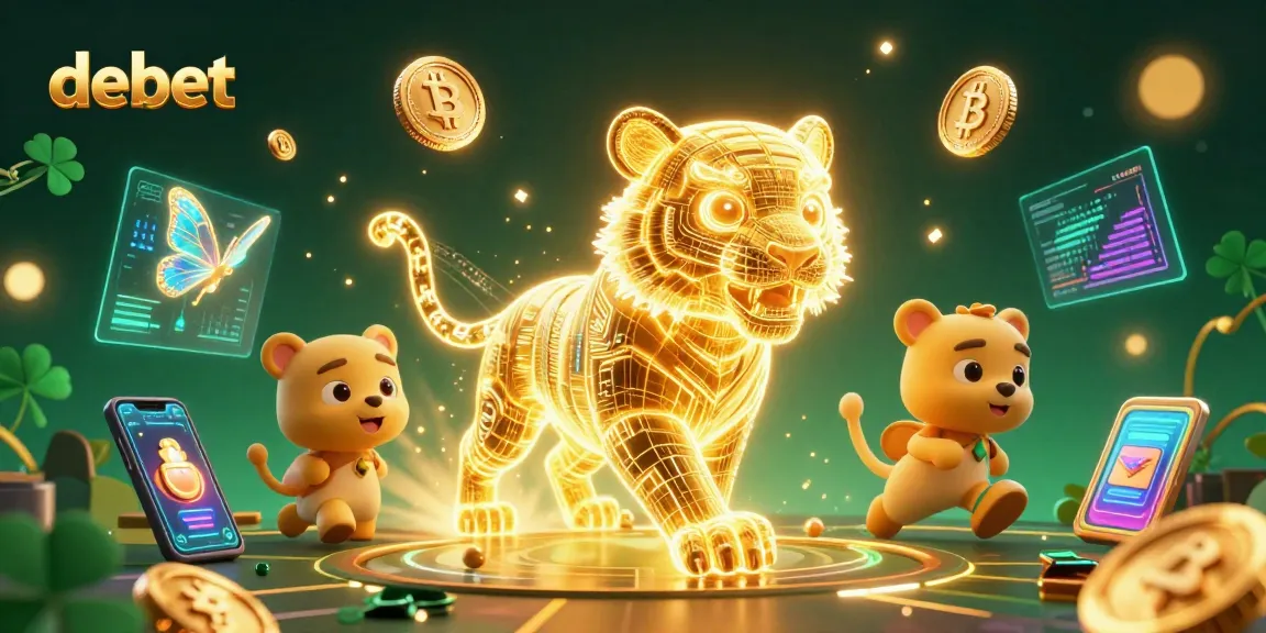 Experience the excitement of debet with a vibrant digital casino scene featuring a golden tiger and crypto elements.