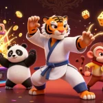 Join zbet's thrilling casino adventure with a kung fu tiger and dynamic slot machine scene.