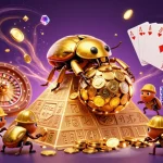 lu88 showcases a golden dung beetle rolling coins, featuring vibrant casino elements.