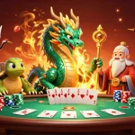 Engage in high-stakes action with C168's vibrant dragon and turtle illustration set at a lively poker table.