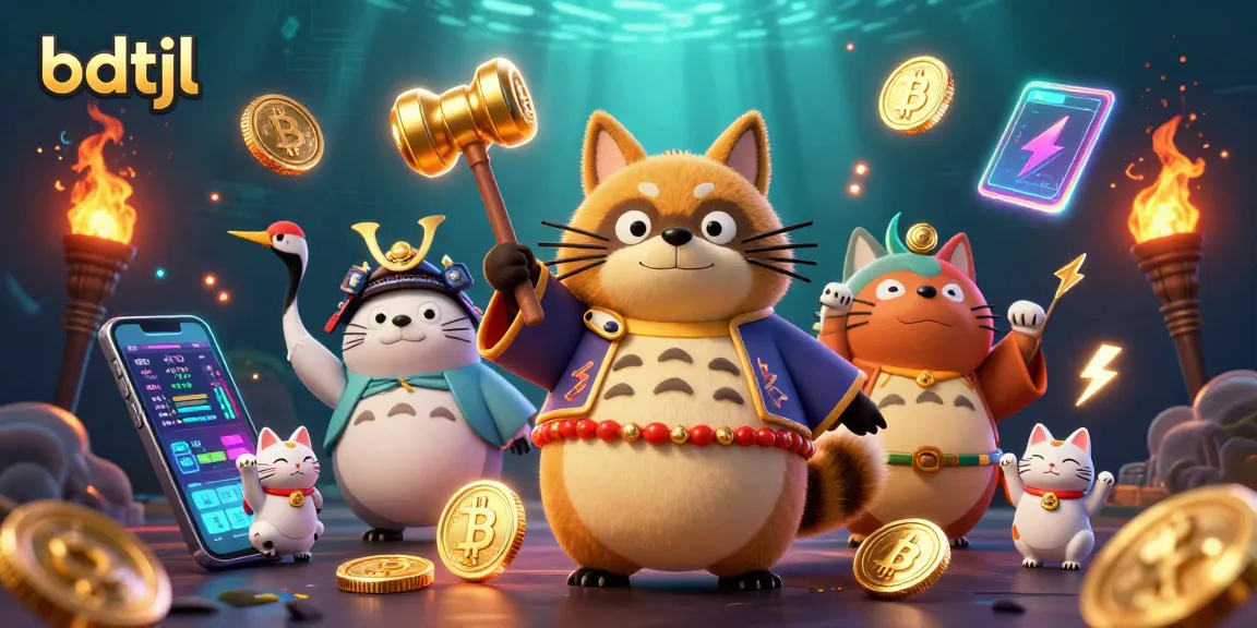 Experience bdtjl's charming casino scene with joyful tanuki and crypto elements, perfect for gamblers.