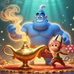 Experience thrilling games at cổng game hitclub with a dynamic scene featuring a genie, monkey, and casino elements.