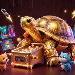 Experience da 88's vibrant casino energy with a golden tortoise pinball machine amidst crypto coins.